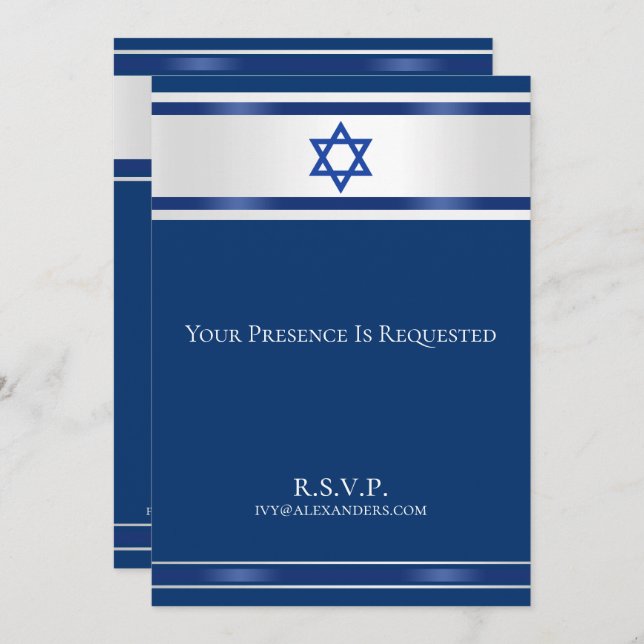 Star von David White Satin Navy Blauer Einladung (Vorne/Hinten)