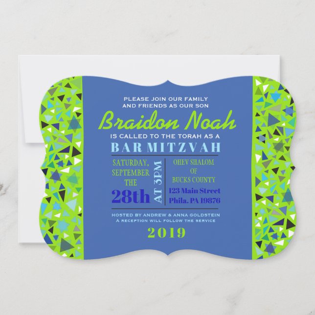 STAR WALL Bar Bat Mitzvah Einladung Lime Green (Vorderseite)