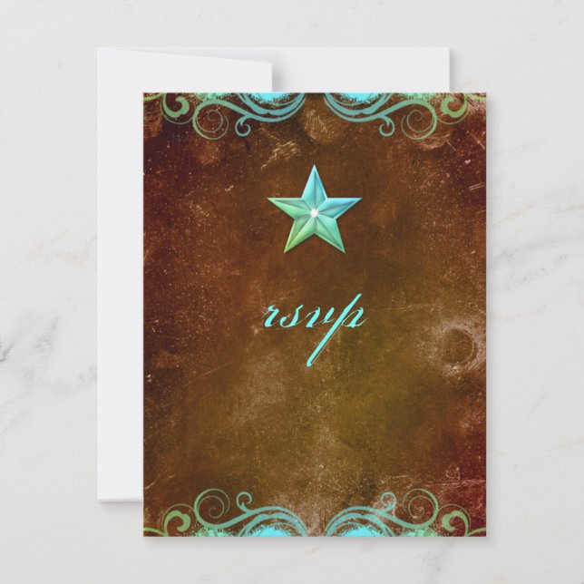 Star Wedding Repcard Vintag Brown Blue RSVP Karte (Vorderseite)