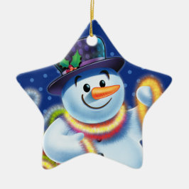 Star Weihnachtsbaumdekoration Snowman & tinsel. Keramik Ornament