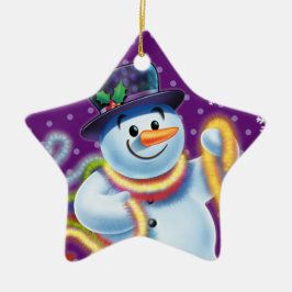 Star Weihnachtsbaumdekoration Snowman & tinsel. Keramik Ornament
