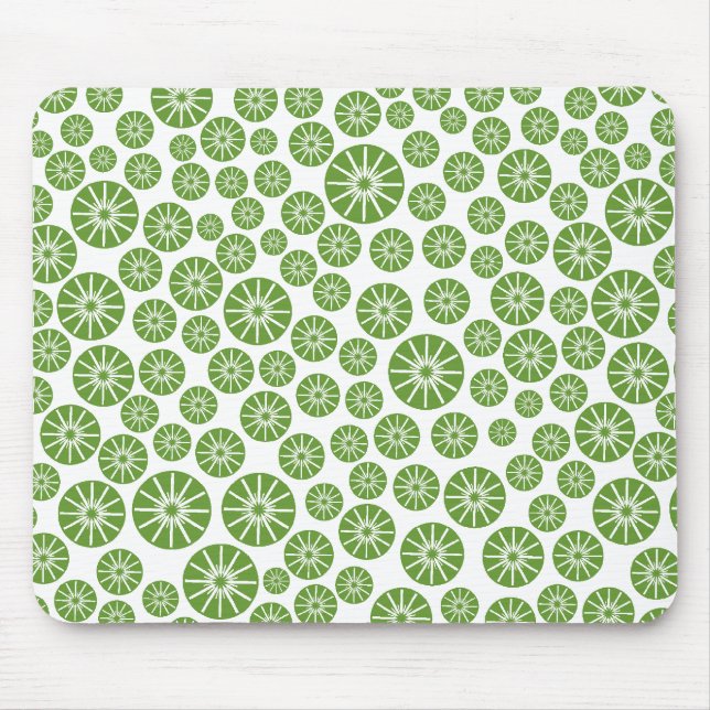 Star Wheel Pattern - Avocado Green auf Weiß Mousepad (Vorne)