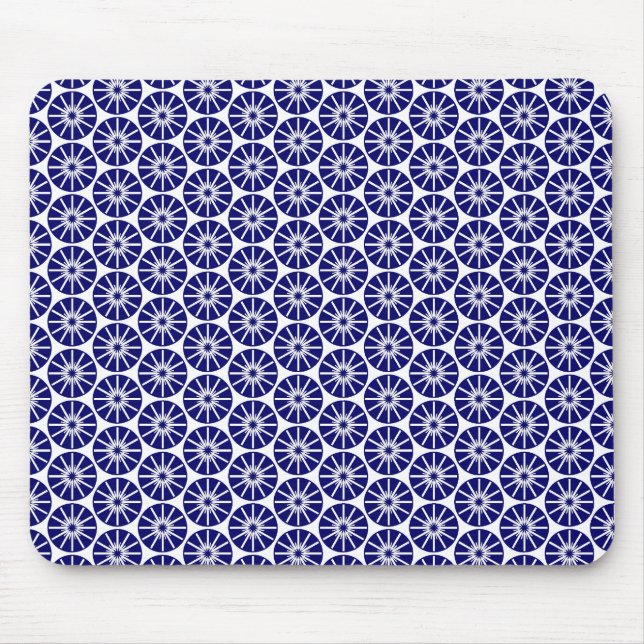 Star Wheel Pattern - Navy Blue on White Mousepad (Vorne)