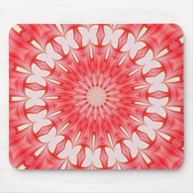 Star White and Red Butterfly Motif Mandala Mousepad (Vorne)