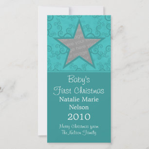 Star Wirbel Erste Weihnachts-Fotokarte, Aquamarin Feiertagskarte