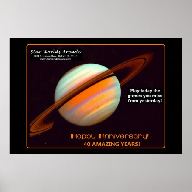 Star Worlds Arcade 40-jähriges Retro Poster (Vorne)