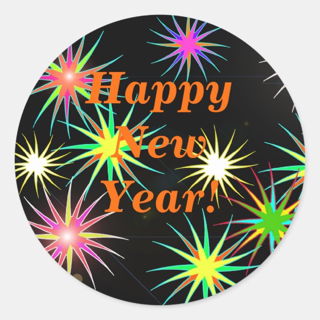 Starblast New Year Black Runder Aufkleber (Vorderseite)
