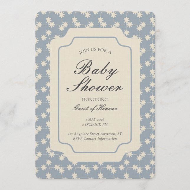 Starburst Geometric Gender Neutral Blue Beige Einladung (Vorderseite)
