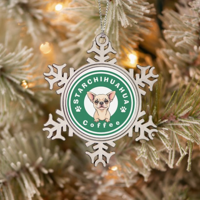 StarChihuahua-Kaffee Schneeflocken Zinn-Ornament (Baum)