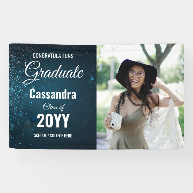 Stardust Blue Modern Classic Foto Abschluss Banner (Horizontal)