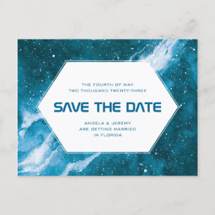 Stardust Cosmic Save the Date Aquamarin Postkarte