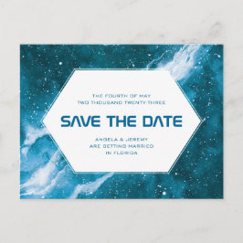 Stardust Cosmic Save the Date Aquamarin Postkarte