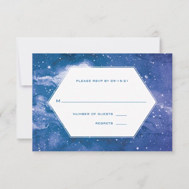 Stardust Cosmic Violet Wedding RSVP Karte (Vorderseite)