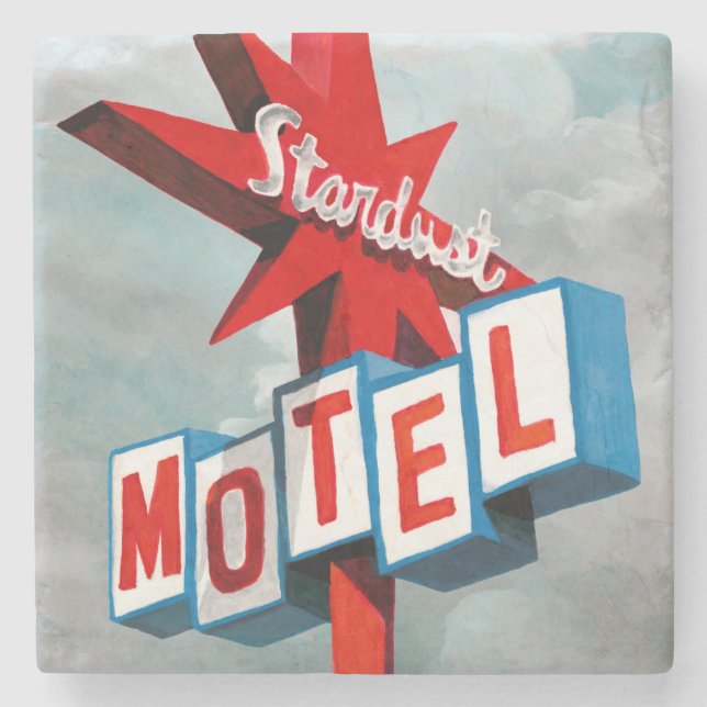 Stardust Motel Sign Steinuntersetzer (Vorderseite)