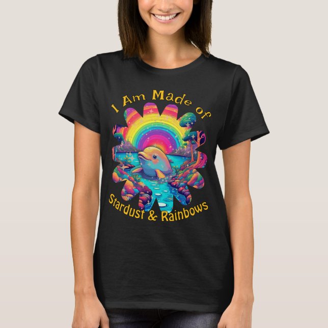 Stardust Rainbows Dolphin Psychedelic Ocean Vibes T-Shirt (Vorderseite)