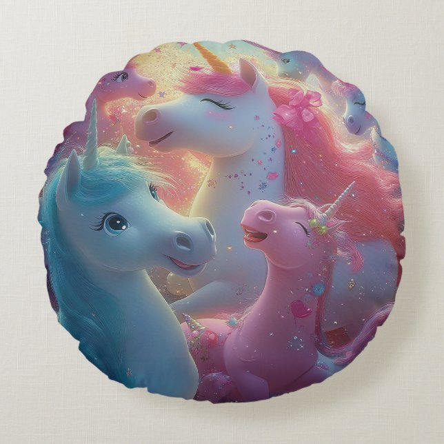 Stardust Unicorn Gala Rundes Kissen (Vorderseite)