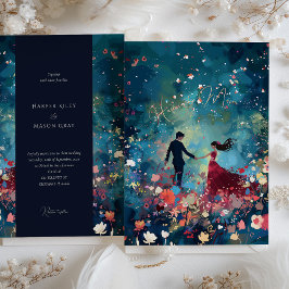 Stardust Whisper - Burgund & Navy Blumenhochzeit Einladung
