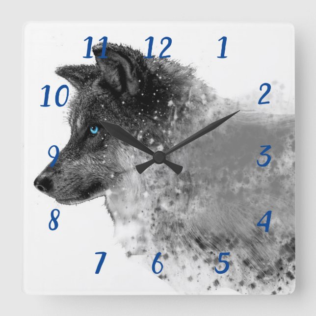Stardust Wolf Clock Quadratische Wanduhr (Vorderseite)