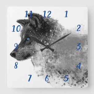 Stardust Wolf-Uhr Quadratische Wanduhr