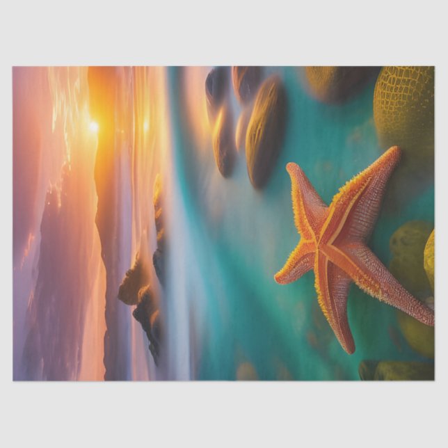 Starfish am Strand von Dawn Seidenpapier (Vorderseite)