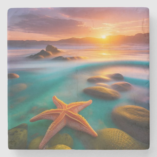 Starfish am Strand von Dawn Steinuntersetzer (Vorderseite)
