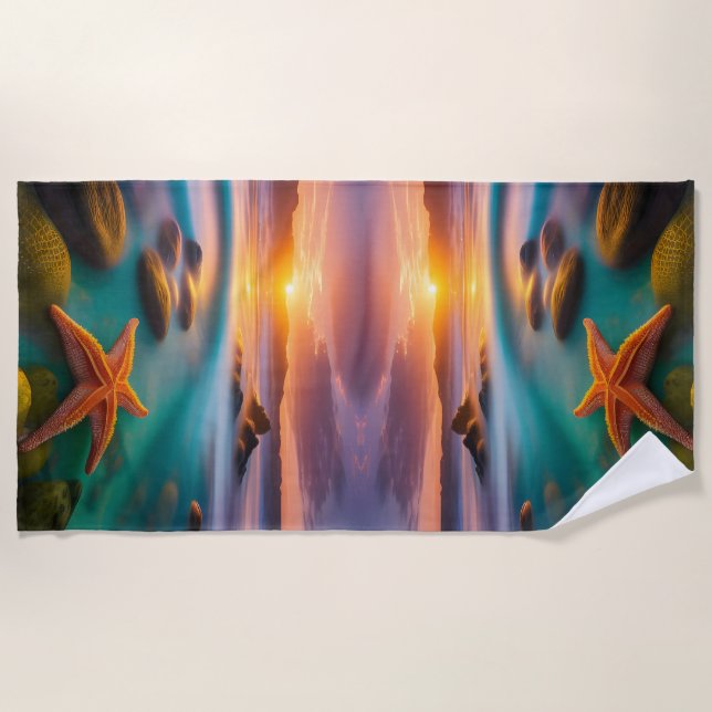Starfish am Strand von Dawn Strandtuch (Vorderseite)