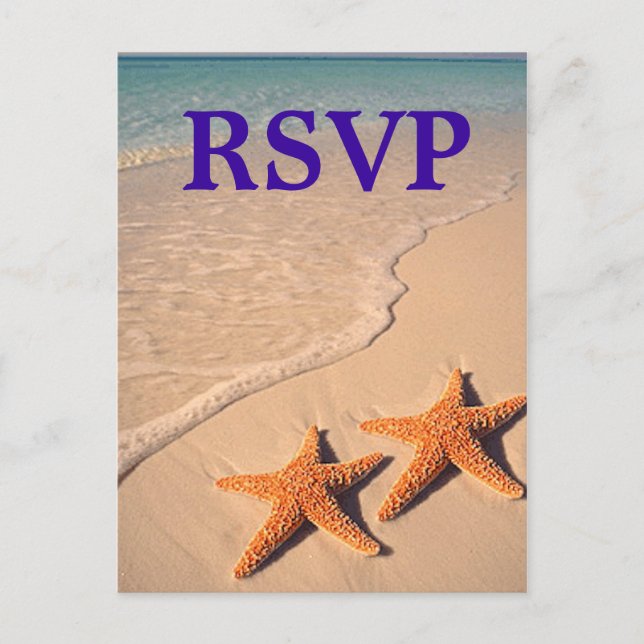 Starfish and Beach Theme Wedding RSVP Postcard Einladungspostkarte (Vorderseite)