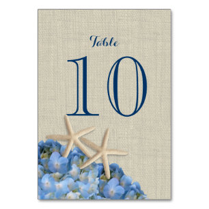 Starfish and Blue Hydrangea Tischnummer Card