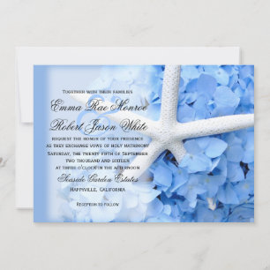 Starfish and Hydrangea Tropical Blue Wedding Einladung