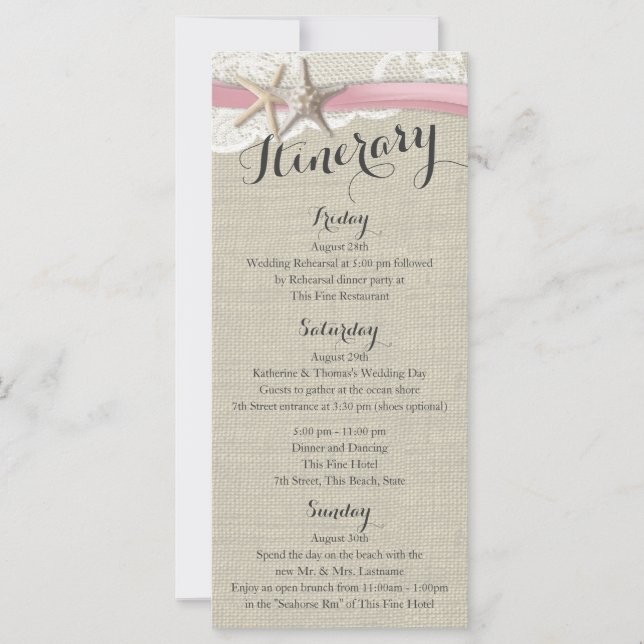 Starfish and Lace Rustic Beach Hochzeitsreise (Vorderseite)