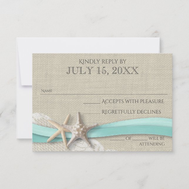 Starfish and Lace Rustic Response Card RSVP Karte (Vorderseite)