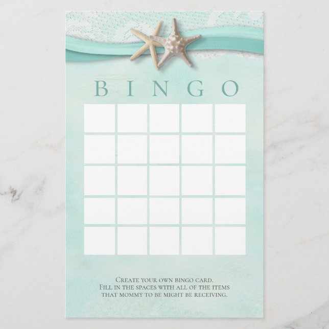 Starfish and Lace Shower Bingo Briefpapier (Vorderseite)