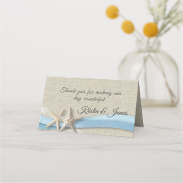 Starfish and Ribbon Light Blue Wedding Platzkarte