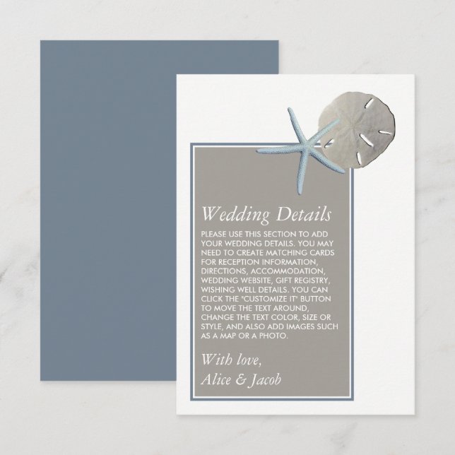 Starfish and Sand Dollar - Details zur Hochzeit am Begleitkarte (Vorne/Hinten)