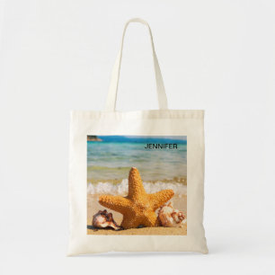 Starfish and Seashells am Strand Personalisiert Tragetasche