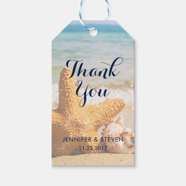 Starfish and Seashells am Strand Vielen Dank Geschenkanhänger (Vorderseite)