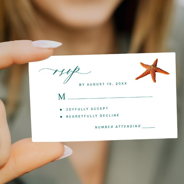 Starfish aqua aquamarine Skript-Hochzeit in Urlaub Mitteilungskarte (Von Creator hochgeladen)