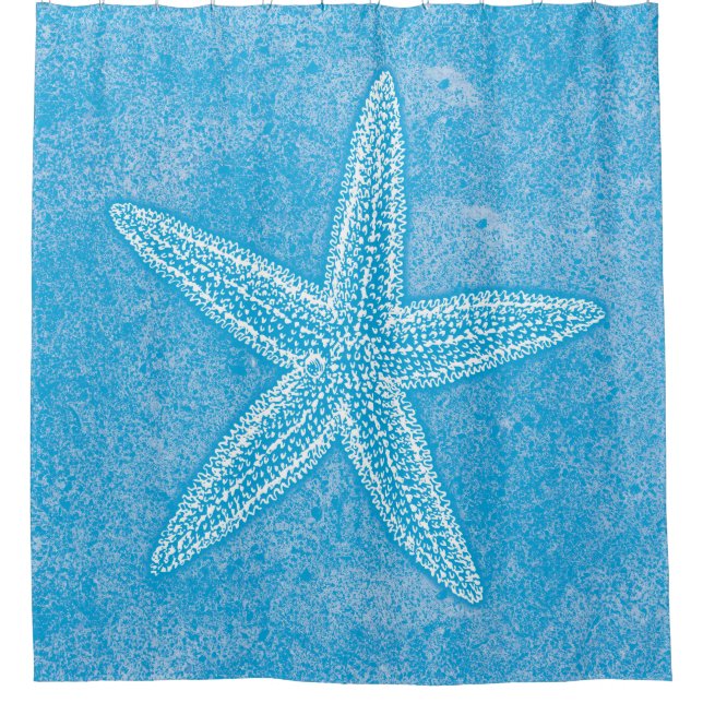Starfish Aqua Blue Duschvorhang (Vorderseite)