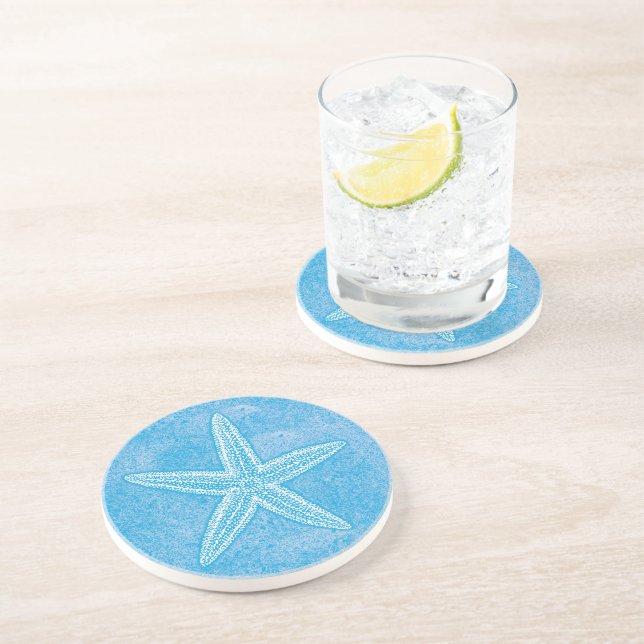 Starfish Aqua Blue Sandstein Untersetzer (Seite)