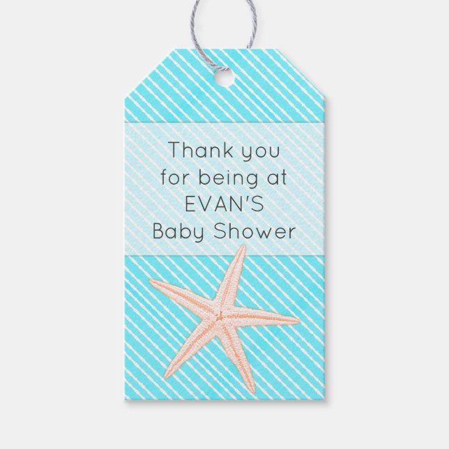 Starfish Aqua Danke Baby Dusche Geschenkanhänger (Vorderseite)