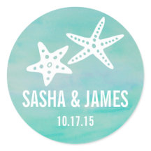 Starfish Aqua Personalisierte Hochzeitsticker
