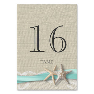 Starfish Aqua Ribbon Tischnummer Card