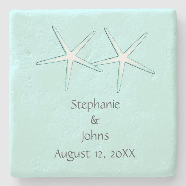 Starfish Aquamarin Beach Schöne Hochzeiten - Name Steinuntersetzer (Vorderseite)