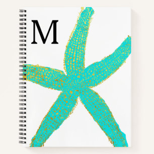 Starfish Aquamarin Blue Gold Foil Mit Monogramm An Notizbuch