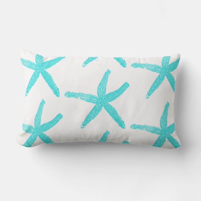 Starfish Aquamarin Blue White Niedliche Muster Bau Kissen Für Draußen (Vorderseite)
