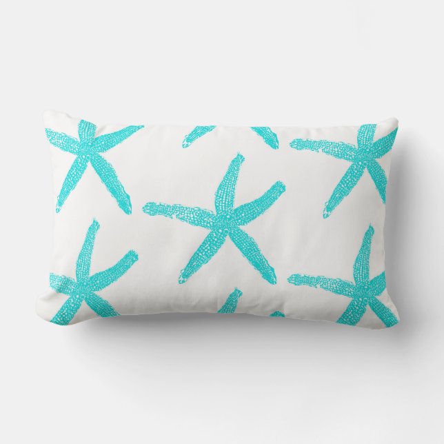 Starfish Aquamarin Blue White Niedliche Muster Bau Lendenkissen (Vorderseite)