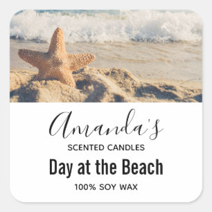 Starfish auf einem Sandy Beach Foto Candle Biz Quadratischer Aufkleber