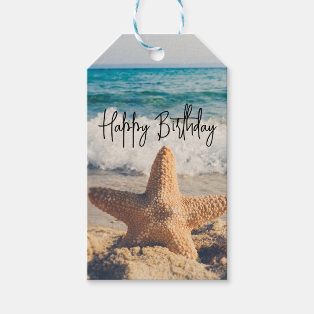 Starfish auf einem Sandy Beach Foto Geburtstag Geschenkanhänger (Vorderseite)