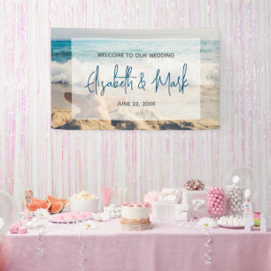 Starfish auf einer Hochzeit mit Sandy Beach Banner