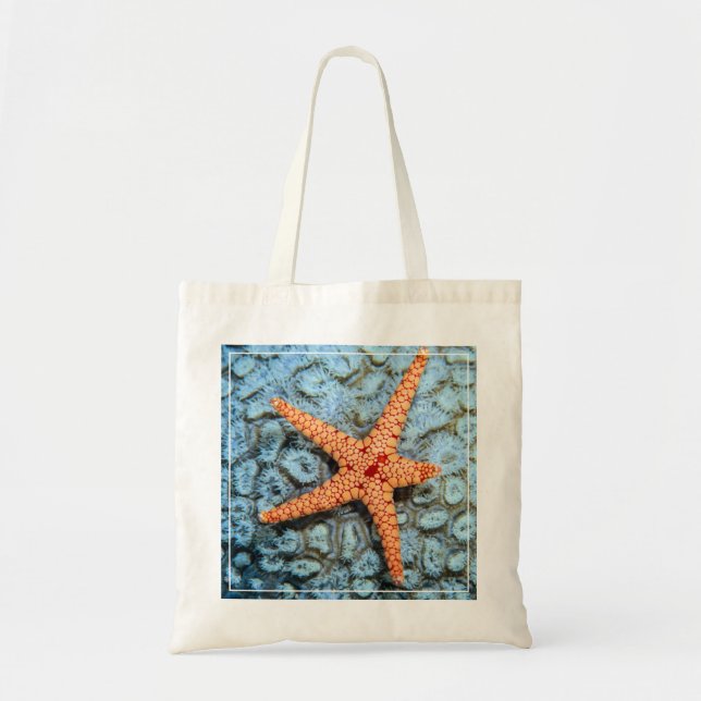 Starfish auf einer Koralle mit Polips Tragetasche (Vorne)